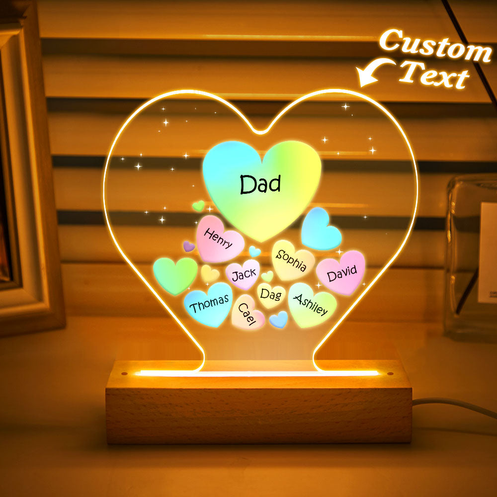 Personalised Engraved Family Heart LED Night Light - Custom Gift for Mum & Grandma