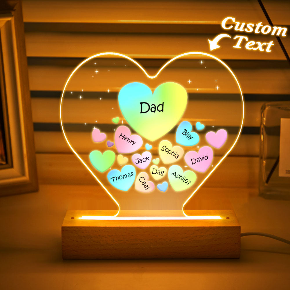 Personalised Engraved Family Heart LED Night Light - Custom Gift for Mum & Grandma
