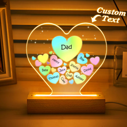 Personalised Engraved Family Heart LED Night Light - Custom Gift for Mum & Grandma