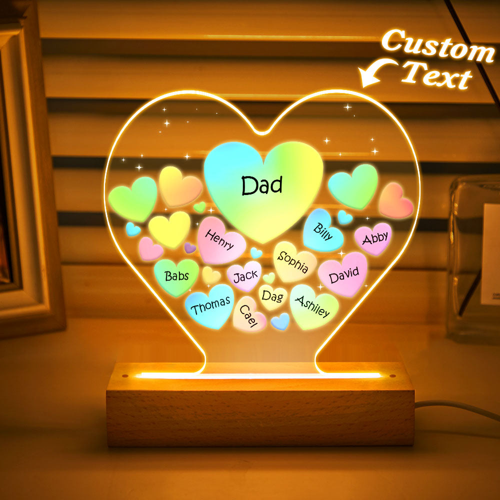 Personalised Engraved Family Heart LED Night Light - Custom Gift for Mum & Grandma