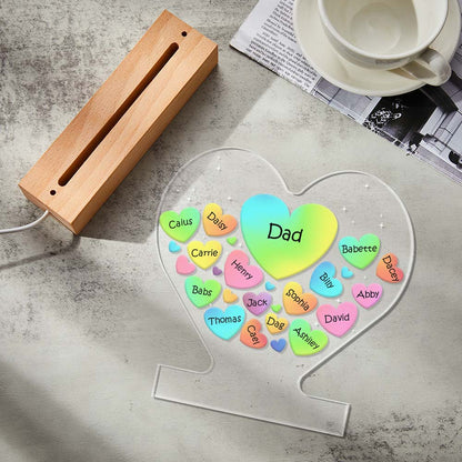 Personalised Engraved Family Heart LED Night Light - Custom Gift for Mum & Grandma