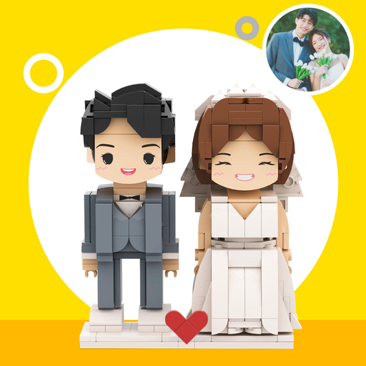 Personalised Brick Figures – custom full-body duo with cute personalised faces and matching outfits, photo customised gift for couples