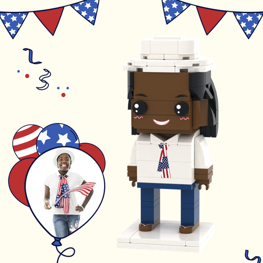 Custom full‑body personalised brick figure (1‑person) on white background — small‑particle block toy