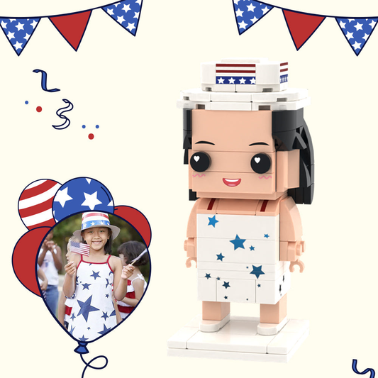 Independence Day personalised full‑body custom brick figure – 1‑person photo‑to‑brick mini figure, ideal kids gift and commemorative keepsake