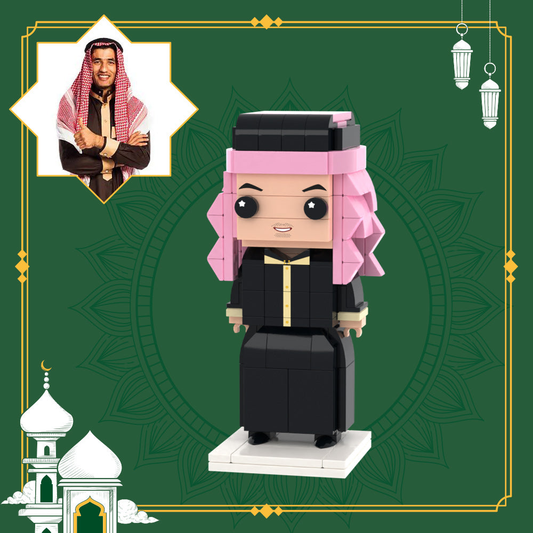 Customisable full-body brick figure from a clear photo — personalised small particle block toy for him, bright patterned clothing, ABS eco-friendly