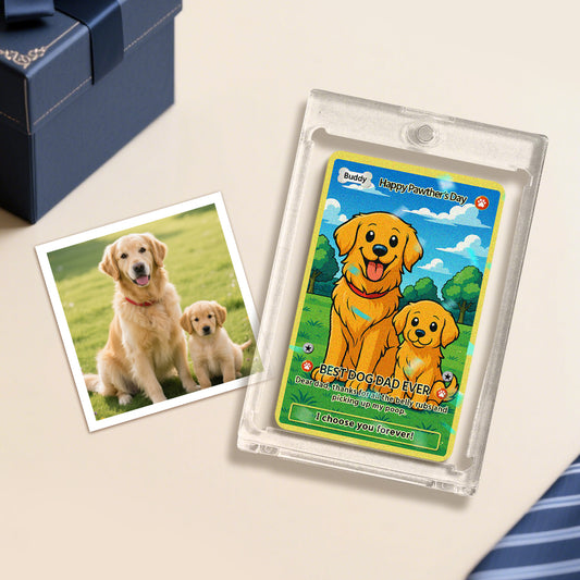 Custom Poke-style stainless steel pet card featuring a personalised high-resolution photo and name — bespoke pet keepsake gift