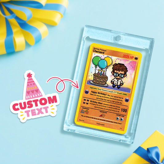 Personalised Birthday Poke Card featuring a custom cartoon character, uploaded photo and personalised text — stainless steel, vibrant birthday graphics