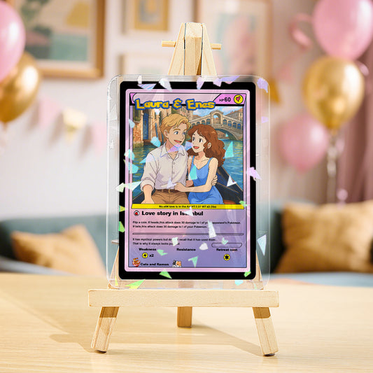 Personalised Poke Card for couples featuring a custom photo, names and heart motif — 7.6×10.6 cm personalised Valentine’s trading-card keepsake