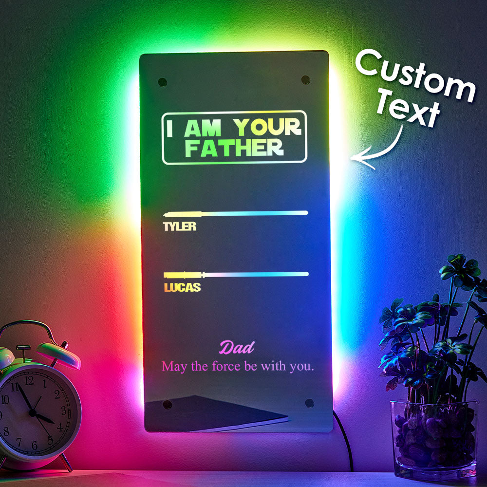 Range of sizes for personalised lightsaber mirror lamp 150×300, 200×400 and 250×500 mm displayed side by side