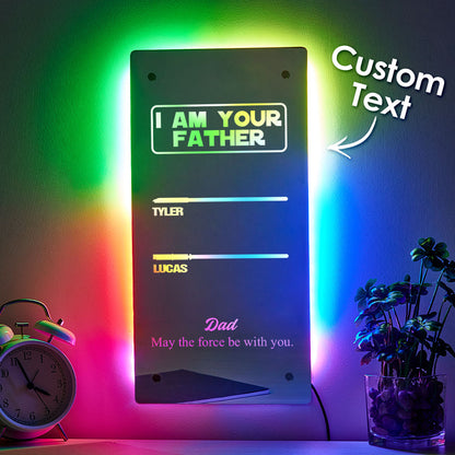 Range of sizes for personalised lightsaber mirror lamp 150×300, 200×400 and 250×500 mm displayed side by side