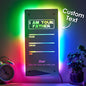 Personalised LED mirror lamp for Dad displayed on a shelf showing lightsaber-style backlighting and engraved custom names — ideal Father's Day or birthday gift
