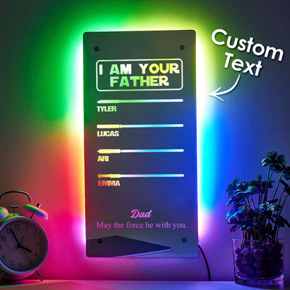 Personalised engraved lamp on bedside table demonstrating soft LED glow, humorous Father’s Day gift idea