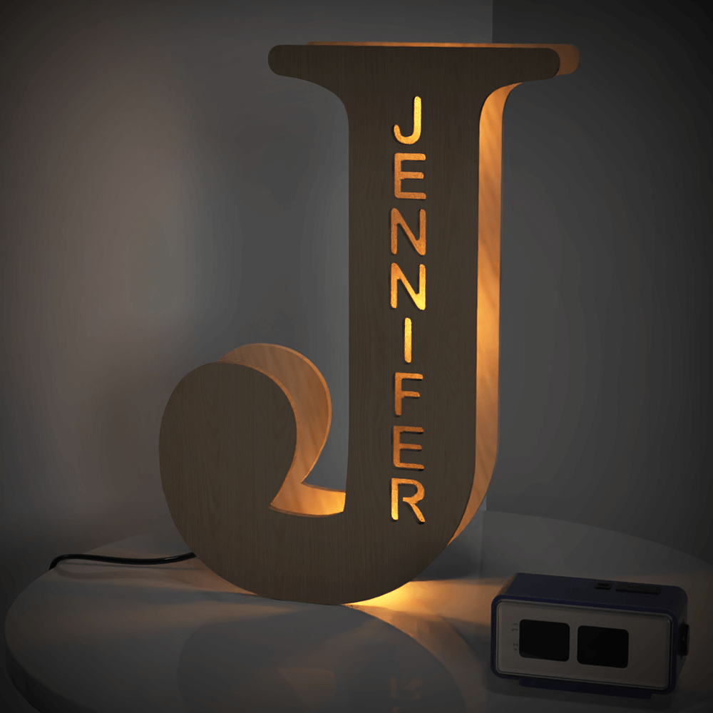 Personalised Name Wooden Letter Night Light - 28cm Custom LED Decor