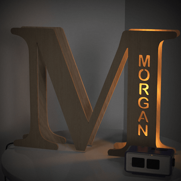 Personalised Name Wooden Letter Night Light - 28cm Custom LED Decor