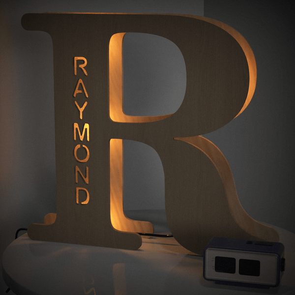 Personalised Name Wooden Letter Night Light - 28cm Custom LED Decor