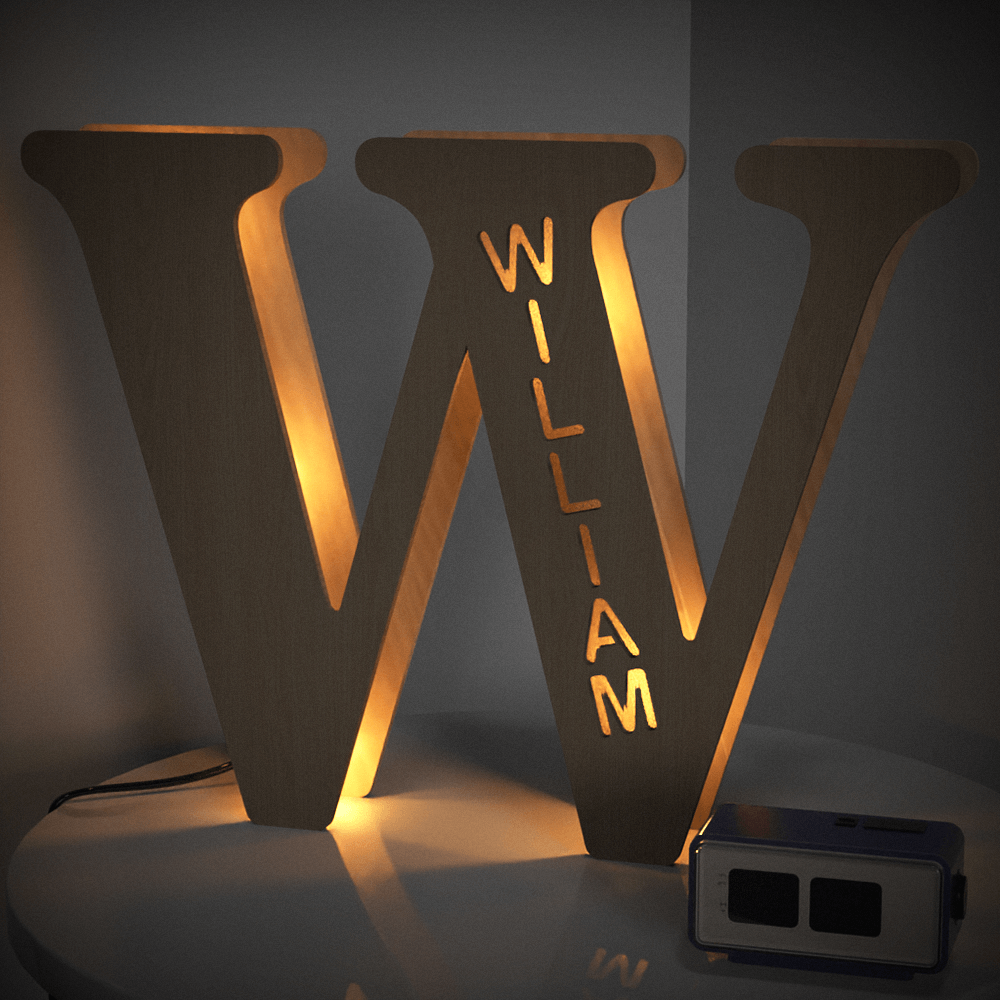 Personalised Name Wooden Letter Night Light - 28cm Custom LED Decor