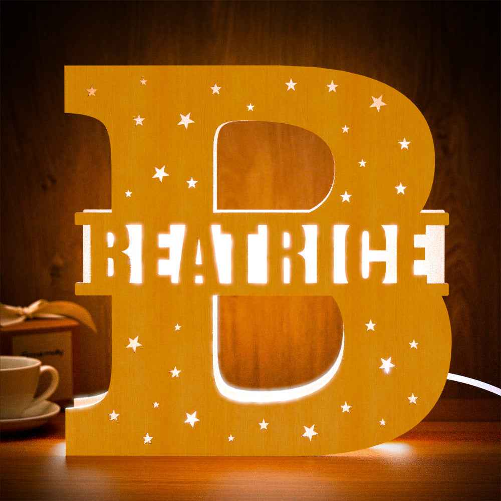 Personalized Initial Name Wooden Night Light Custom Letter Lamp Room Decor