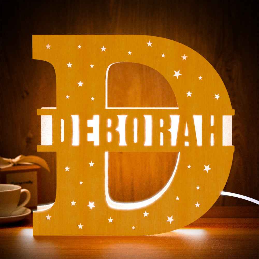 Personalized Initial Name Wooden Night Light Custom Letter Lamp Room Decor