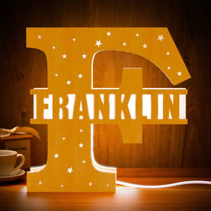 Personalized Initial Name Wooden Night Light Custom Letter Lamp Room Decor