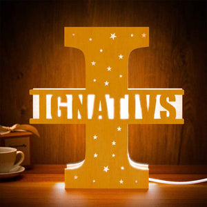 Personalized Initial Name Wooden Night Light Custom Letter Lamp Room Decor