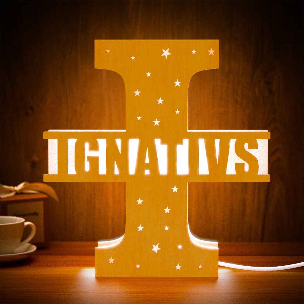 Personalized Initial Name Wooden Night Light Custom Letter Lamp Room Decor