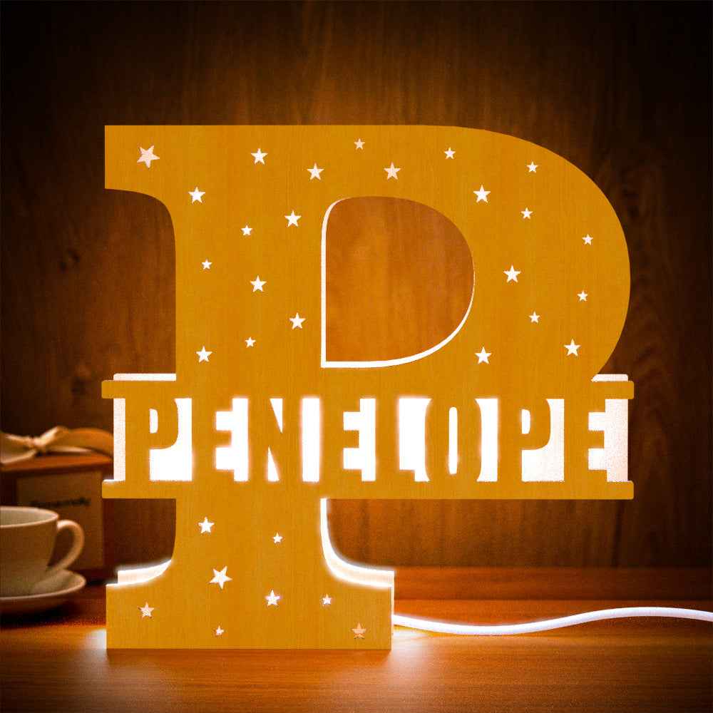 Personalized Initial Name Wooden Night Light Custom Letter Lamp Room Decor