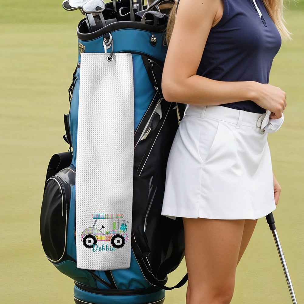 Personalized Golf Towel with Name Hanging Clip Golf Cart Towel Gift for Golf Lovers