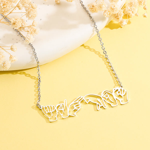 Personalised ASL Necklace - Custom Sign Language Jewelry Gift for Hearing Impairment