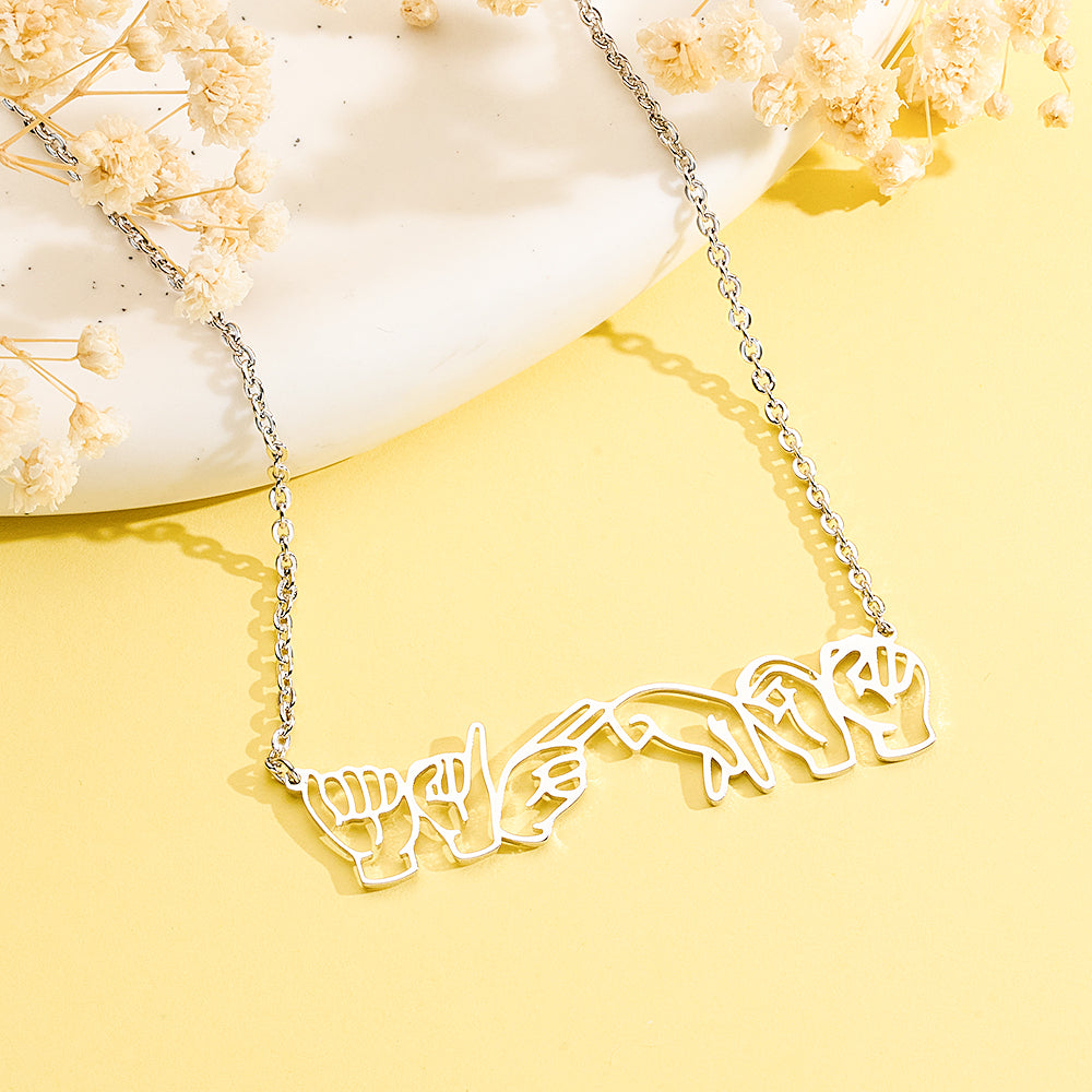 Personalised ASL Necklace - Custom Sign Language Jewelry Gift for Hearing Impairment