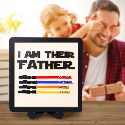 Custom Name Lightsaber Sign - Personalised Father's Day Gift with Wooden Plaque