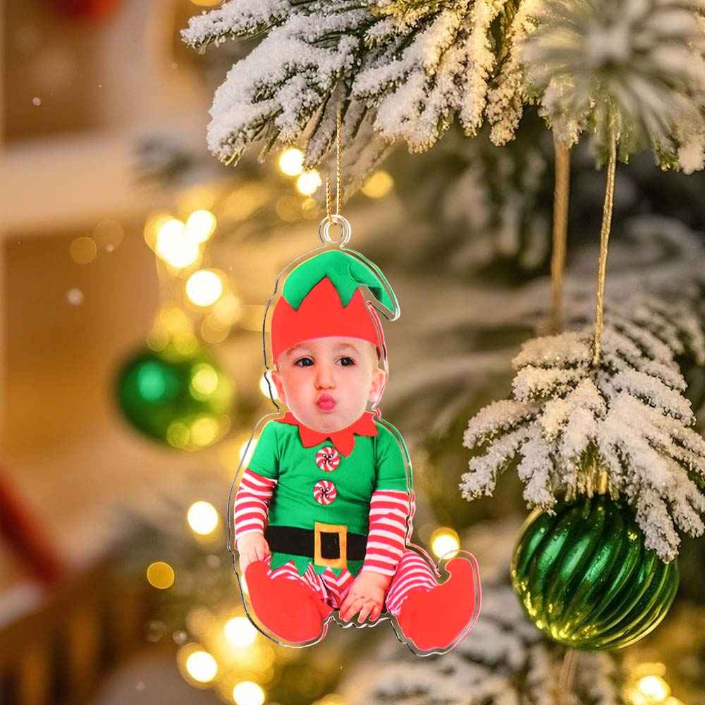 Personalized Baby Elf Ornament Baby Photo First Christmas Ornament Gift for Kids