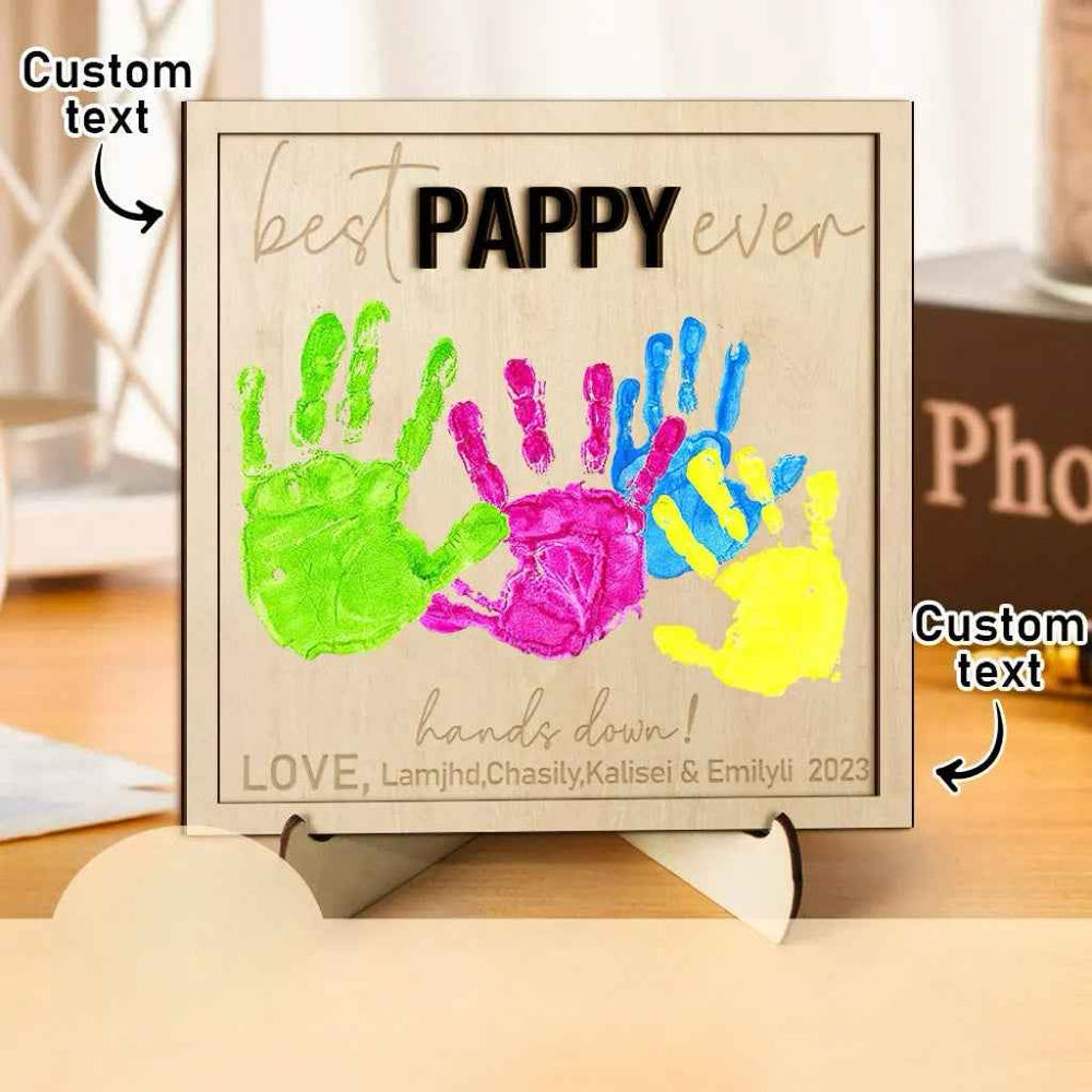 Custom Wooden Handprint Sign Personalized Father's Day DIY Hands Down Plaque Gifts