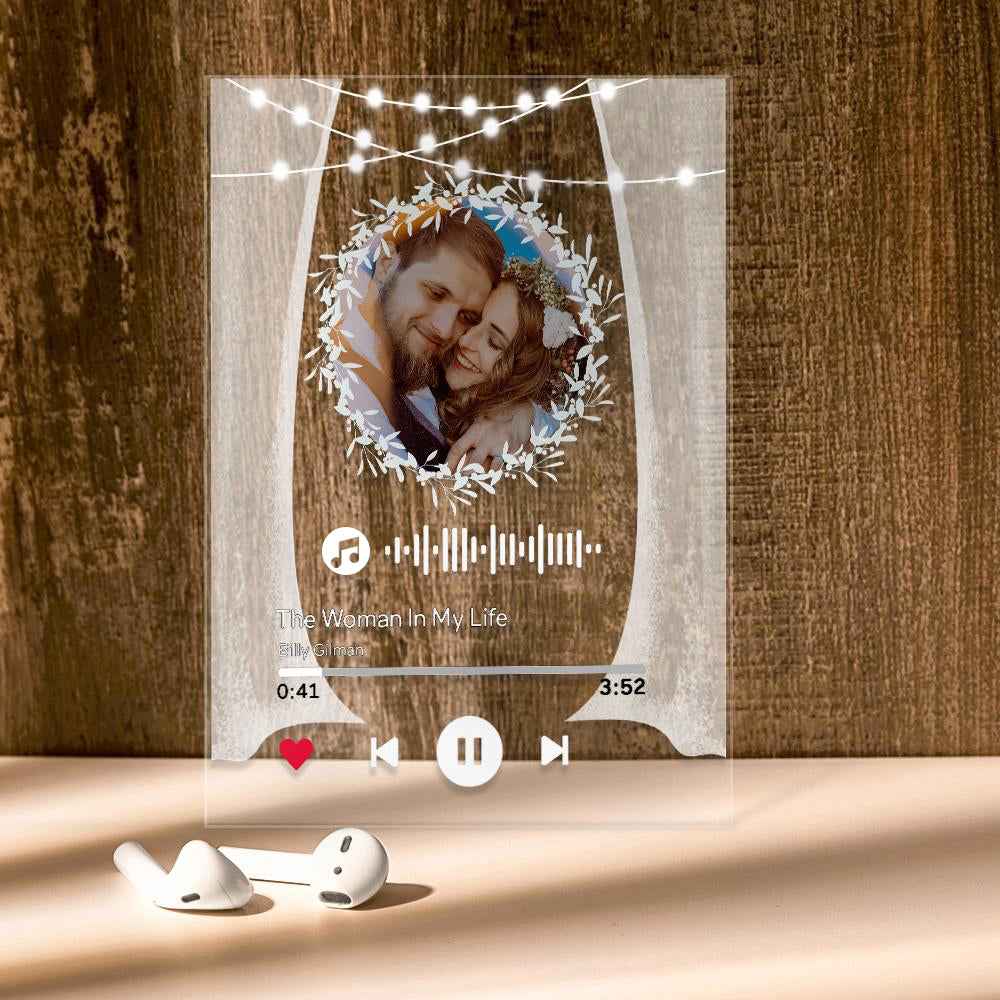 Custom Photo Marry Me Circular Scannable Music Code Music Plaque Night Light Personalized Acrylic Photo Frame