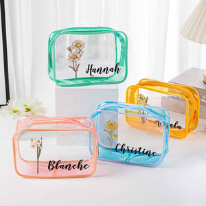 Personalized Birth Flower Clear Makeup Bag Waterproof Cosmetic Bag Wedding Travel Gift for Her