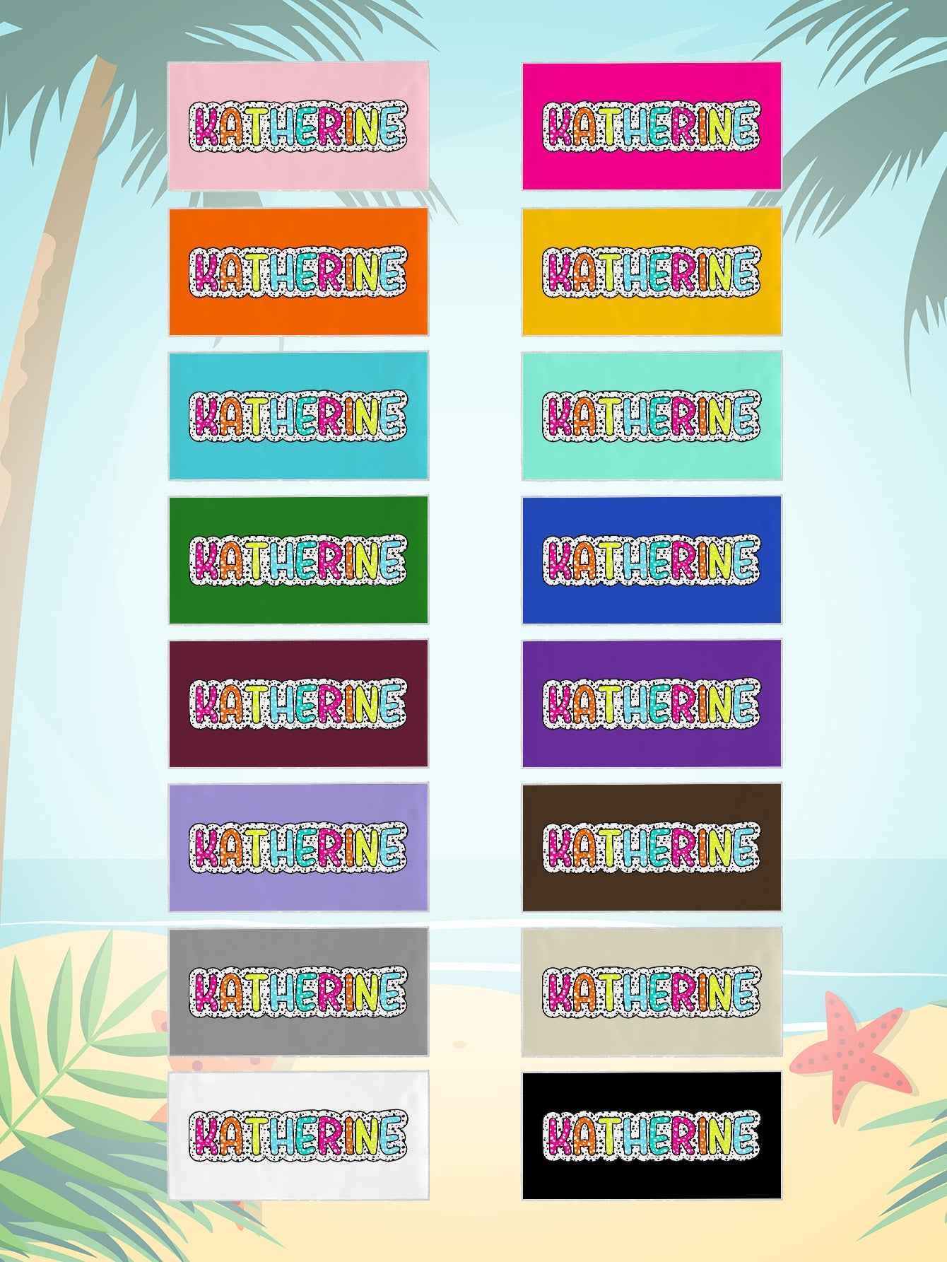 Personalized Dalmatian Dots Beach Towel with Rainbow Name Summer Vacation Bridesmaid Party Gift for Her