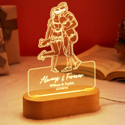 Personalised Line Art Portrait Night Light - Custom Photo Lamp Gift