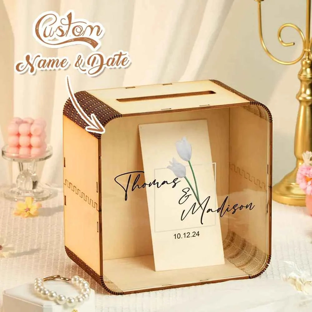 Personalized Wedding Card Box Square Wedding Memory Box Wedding Gift for Couple