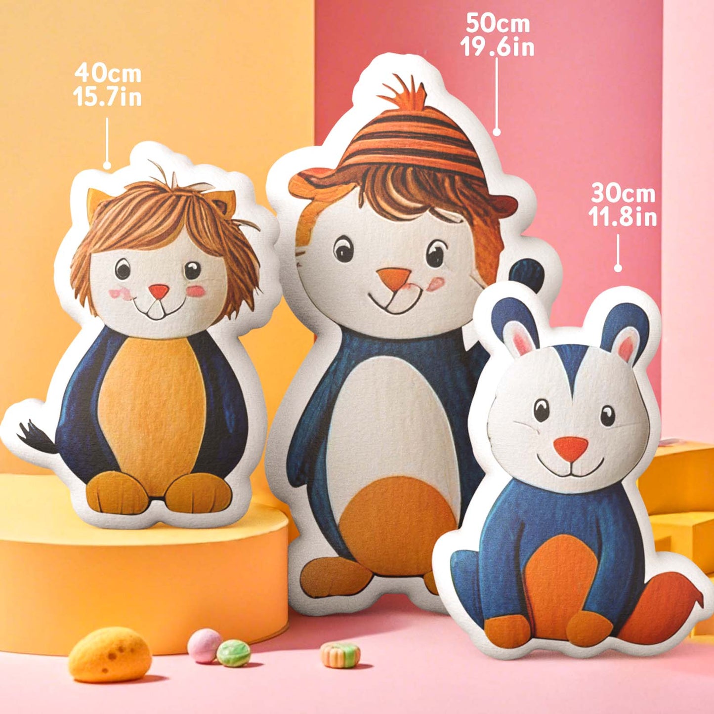 Personalised hand-drawn plush displayed next to the original drawing to show one-to-one shape customisation