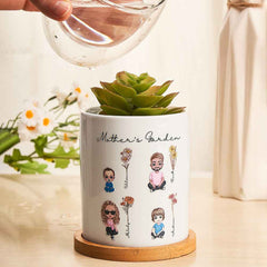 Personalized Cartoon Figure Birth Flower Ceramic Plant Pot Gift for Grandma Mom