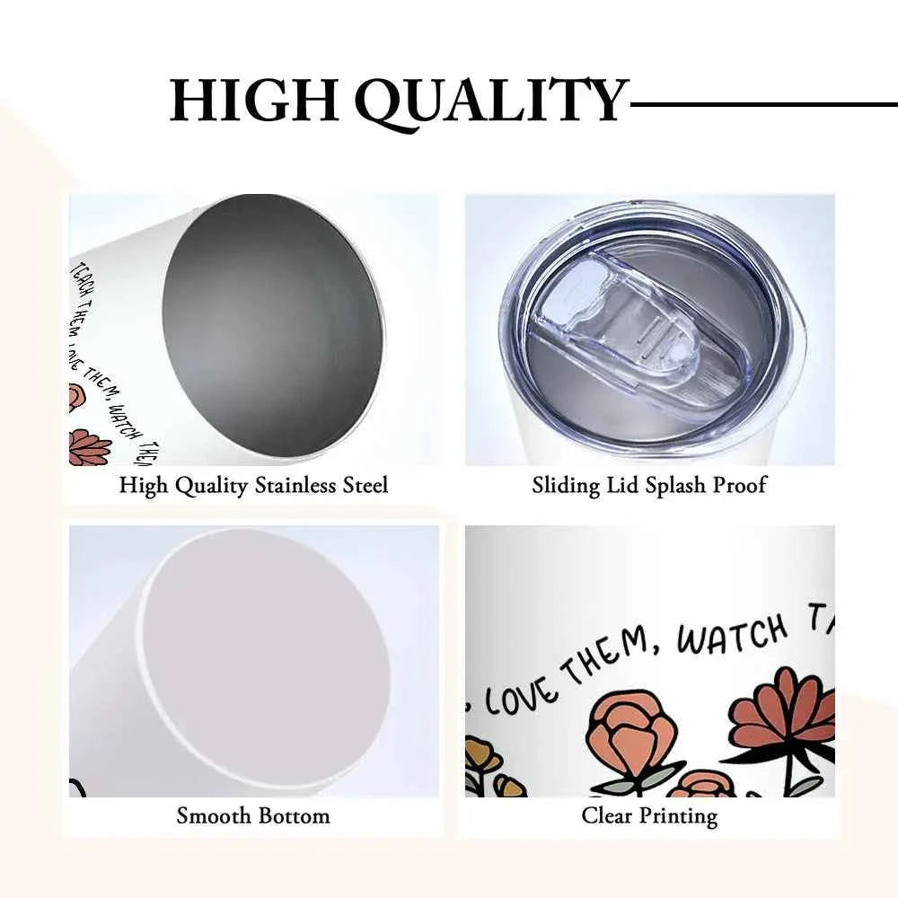 Personalized Wildflowers 20oz Name Skinny Tumbler with Straw Appreciation Gift for Teacher Back to School Gift