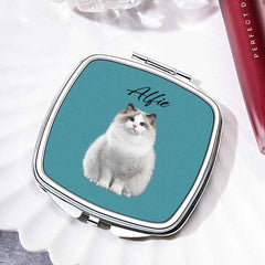 Personalized Pet Portrait Compact Portable Mirror Travel Birthday Gift for Pet Lover