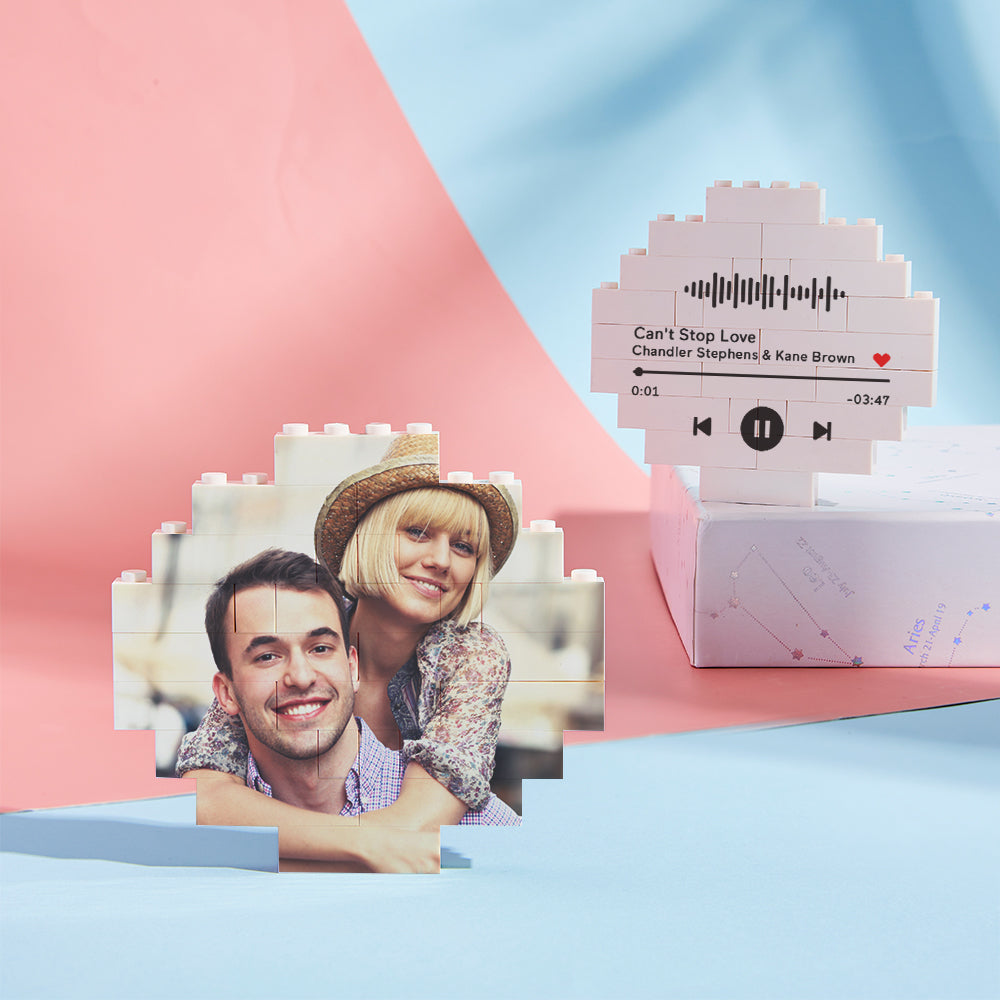 Close-up of interlocking brick connectors on personalised photo brick puzzle — durable PVC, DIY assembly and vibrant UV printing