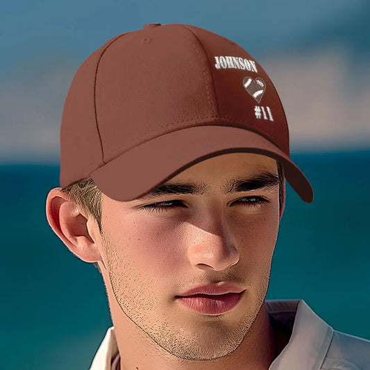 Personalised football team cap — custom baseball hat with embroidered name on durable polyester, perfect for game day and back-to-school gifts