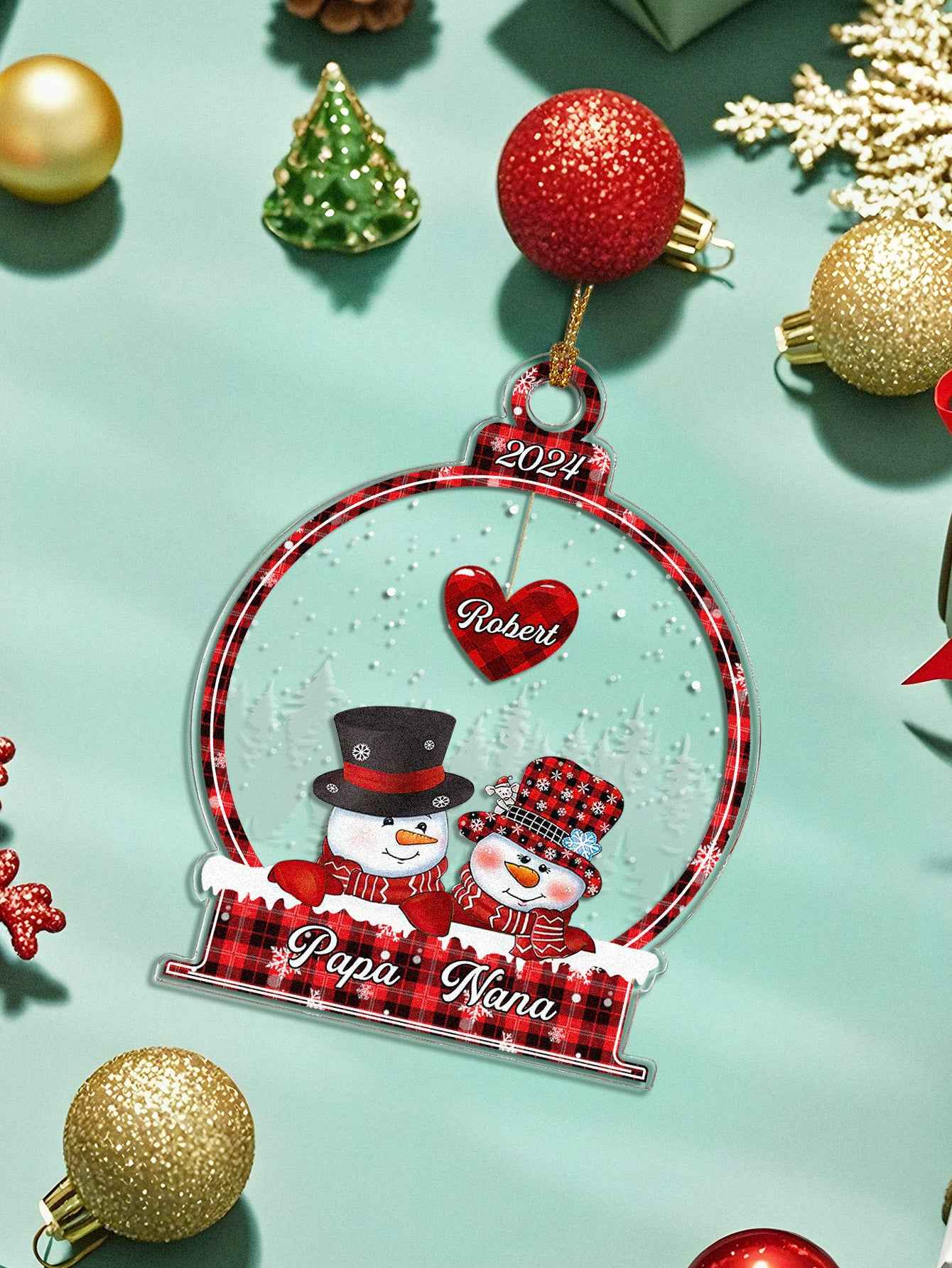 Personalized Snowman Christmas Ornament with Family Name Snowball Ornament Gift for Family