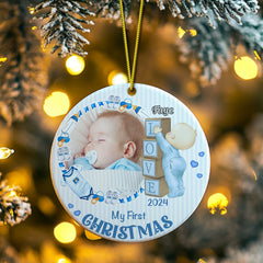Personalised Baby's First Christmas Photo Ornament - Ceramic Keepsake Gift