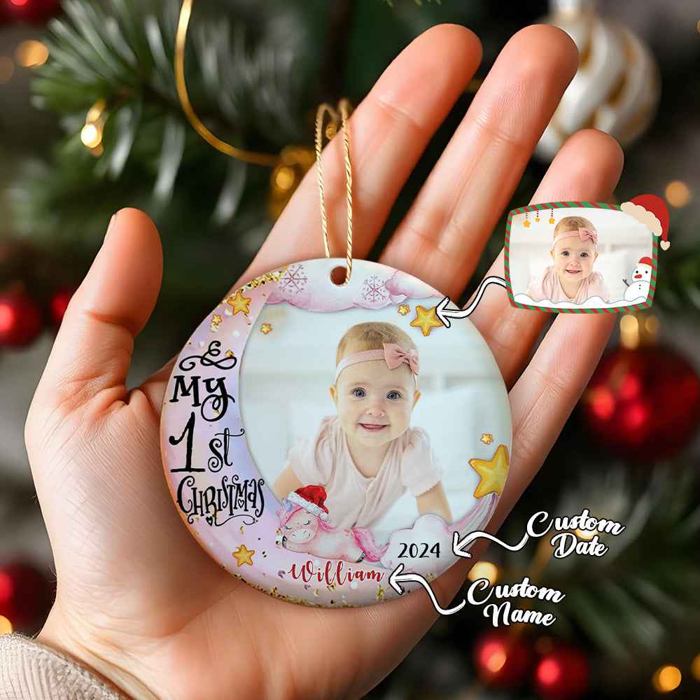 Personalized Baby's First Christmas Ornament with Photo Unicorn Christmas Ornament Gift for Kids