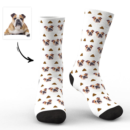 Custom Face Socks featuring a clear dog photo print — personalised dog photo socks perfect as a unique gift for birthdays, Valentine’s or Father’s Day