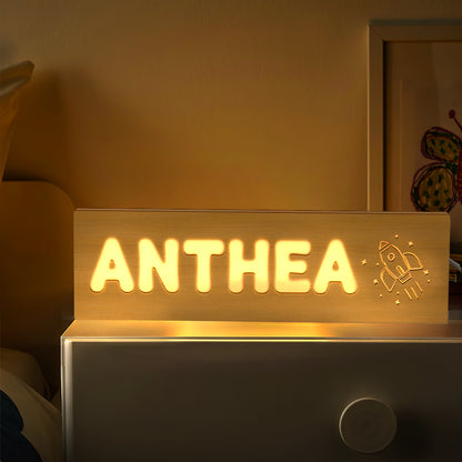 Personalised Wooden Baby Night Light – Custom Name Toddler Lamp