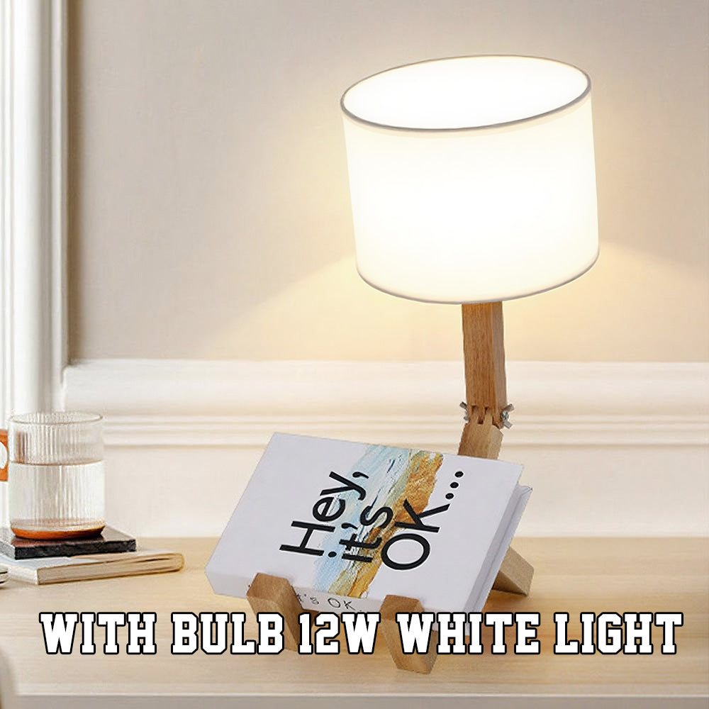 Wooden Robot Table Lamp - Creative Bedside & Living Room Lamp | Artistic Decor Gift