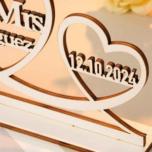 Personalized Wooden Table Decoration Sign with Name and Date for Wedding Anniversary Gift for Couple